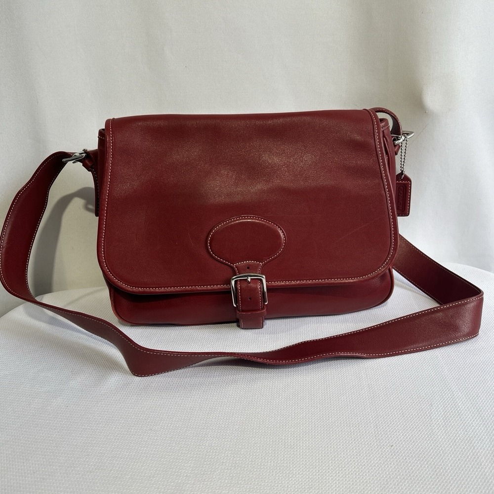 Coach Bag Leather Red #7750 Shoulder Cross Body Bag